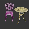 White Ornate Outdoor Furniture Set With Round Table And Carved Chair