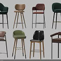 Various Modern Bar Stools with Different Colors Materials and Styles for Home Use 3d model