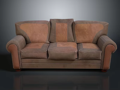 Modern Brown Three Seater Sofa With Two Tone Cushions And Curved Armrests 3d model