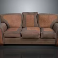Modern Brown Three Seater Sofa With Two Tone Cushions And Curved Armrests