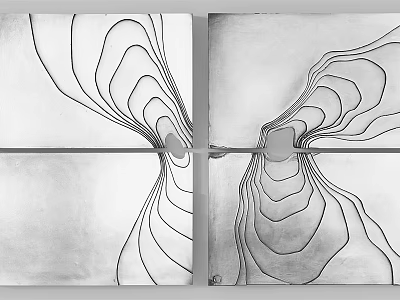 Black And White Abstract Symmetric Wall Art With Curved Lines Design 3d model