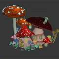 Enchanting Mushroom Shaped Building With Red White Spotted Caps Green Windows And Lanterns