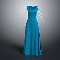 Blue Sleeveless Long Dress With Elegant Patterned Design For Formal Events 3d model