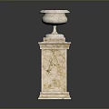 Marble Square Pedestal With Decorative White Vase And Intricate Carvings