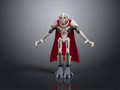 Mechanical Robot Character With White Body Red Cape And Metallic Joints Design 3d model