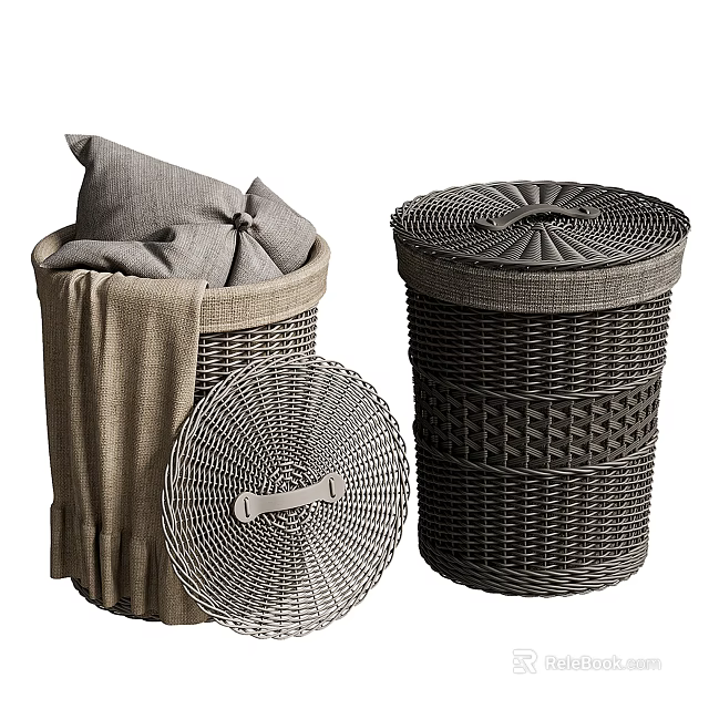 Wicker Laundry Baskets For Bathroom Storage With Lids 3d model 