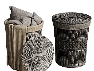 Wicker Laundry Baskets For Bathroom Storage With Lids 3d model