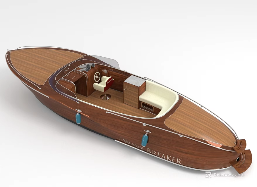 Wooden Yacht Featuring Cockpit And Seating Area 3d model 