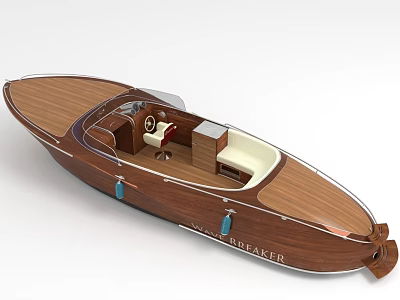 Wooden Yacht Featuring Cockpit And Seating Area 3d model