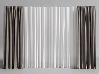 Modern Double Layer Gray and White Velvet Curtains for Interior Design 3d model