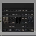 Modern Dark Colored Display Shelving With Layered Compartments For Shoes And Apparel