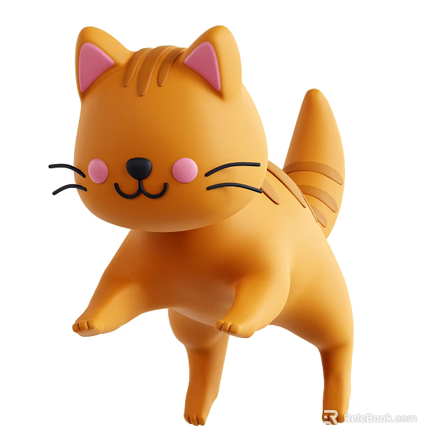 Cute Orange Cartoon Cat Figure With Pink Ears And Blushing Cheeks 3d model 