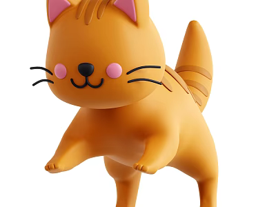 Cute Orange Cartoon Cat Figure With Pink Ears And Blushing Cheeks 3d model