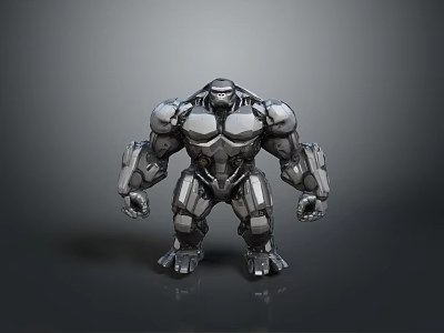 Silver Mechanical Humanoid Character With Muscular Build Complex Structure And Metallic Texture 3d model