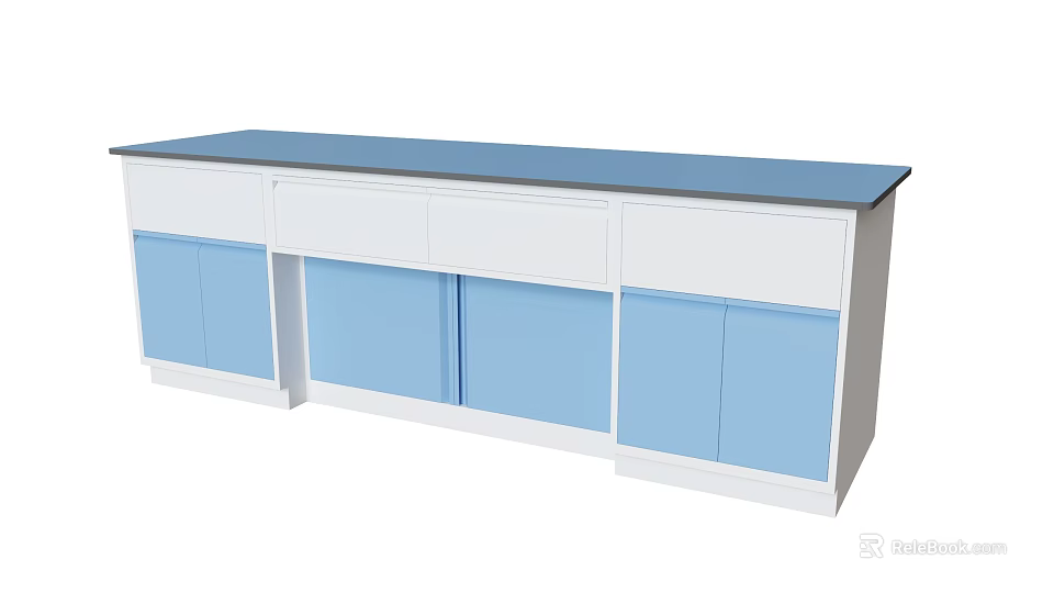 Laboratory Workbench With Blue And White Cabinets And Dark Countertop 3d model