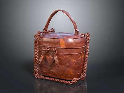 Copper Box Bag With Braided Handle And Decorative Chain Metallic Finish 3d model