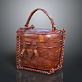 Copper Box Bag With Braided Handle And Decorative Chain Metallic Finish