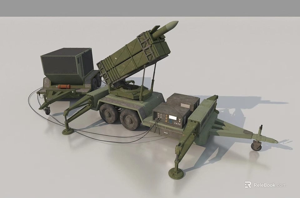 Green Functional Vehicle With Missile Launcher Trailer And Control Unit 3d model 