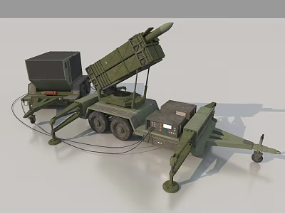 Green Functional Vehicle With Missile Launcher Trailer And Control Unit 3d model
