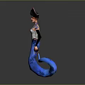 3D Model Of Pirate Mermaid With Black Tricorne Hat White Top And Blue Spotted Tail