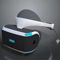 PlayStation VR Headset Modern Design With Black White Blue Accents And Connected Cable