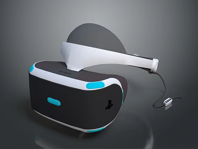 PlayStation VR Headset Modern Design With Black White Blue Accents And Connected Cable 3d model