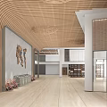 School Interior With Wooden Curved Ceiling Mural Bookshelves And Plants