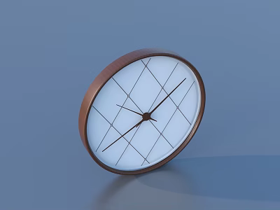 Round Modern Decorative Clock With Brown Frame White Dial And Diamond Grid Pattern 3d model