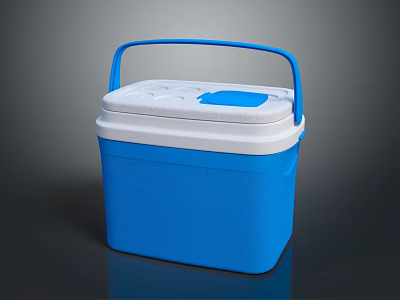 Blue And White Portable Cooler Box With Handle And Insulated Design 3d model