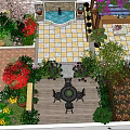 Vibrant Roof Garden Design With Red Purple Flowers Cherry Trees And Pathway