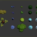 3D Rendered Cartoon Style Trees With Various Colors And Different Shapes