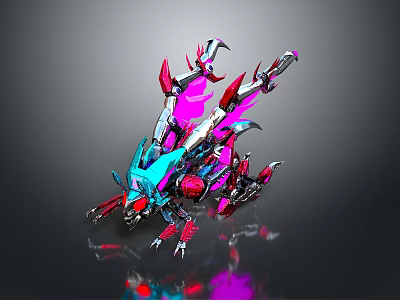 Mechanical Game Movie Character With Colorful Spiked Appendages And Futuristic Design 3d model