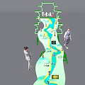 Scenic Tourist Model Featuring Green Wavy Path Liuxiaoyan Landmark And Figures