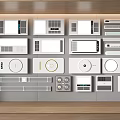 Various Smart Home Control Panels Display With White Design And Wooden Frame 3d model