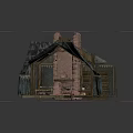 Traditional Building Interior Featuring Brick Fireplace And Wooden Shelves With Stone Elements