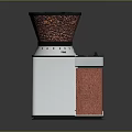 Modern Electric Coffee Grinder With Silver Metal Body And Red Coffee Bean Hopper