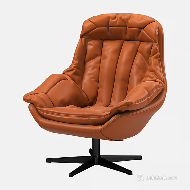 Stylish Orange Leather Accent Chair with Padded Backrest Swivel Black Base for Living Room Comfort 3d model 