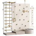 Kids Play Equipment With Climbing Wall Rope Ladder Rings Wooden Plane Alphabet Banner Ball Pit