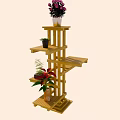 Wooden Multi Tier Plant Stand With Various Potted Plants For Indoor Garden