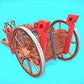 Vintage Wooden Utility Cart With Red Accents POP Cans And Shovel Tools