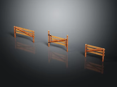 Three Wooden Fences With Cross Structure On Dark Background And Floor Reflections 3d model