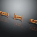 Three Wooden Fences With Cross Structure On Dark Background And Floor Reflections