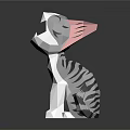 Low Poly Tiger Figurine With Open Mouth Pink Interior And Black White Stripes