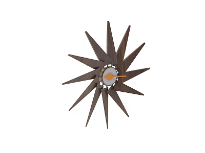Star Shaped Wall Clock With Brown Petal Like Blades And White Center Dial 3d model