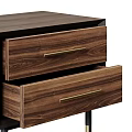 Walnut Wood Bedside Table With Two Drawers Gold Handles And Black Gold Legs