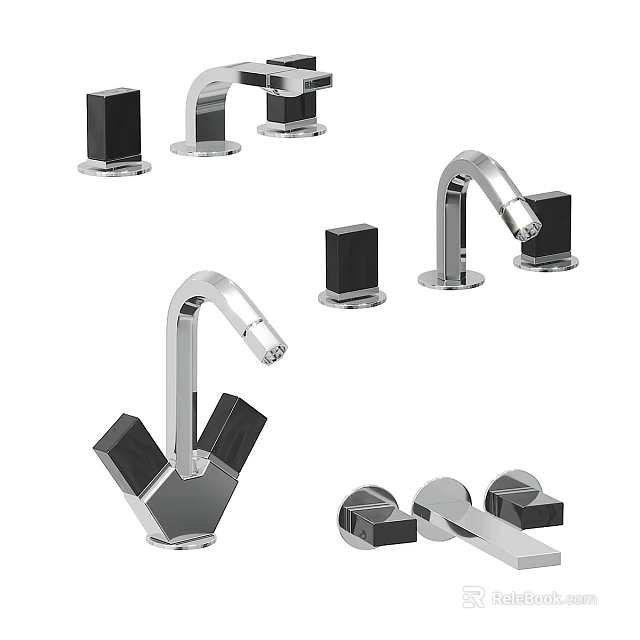 Modern Faucet Designs With Chrome Finish And Black Accent Components 3d model 