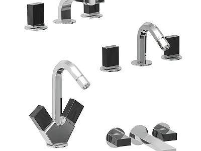 Modern Faucet Designs With Chrome Finish And Black Accent Components 3d model