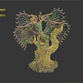 Colorful Winged Dragon Mythical Creature Sculpture On Intricate Tree Base