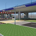 Modern Highway Road Infrastructure with Street Lights Traffic Signs Guardrails and Green Belts