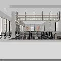 Modern Restaurant Interior With Large Menu Board Service Counter Shelves And Hanging Lights